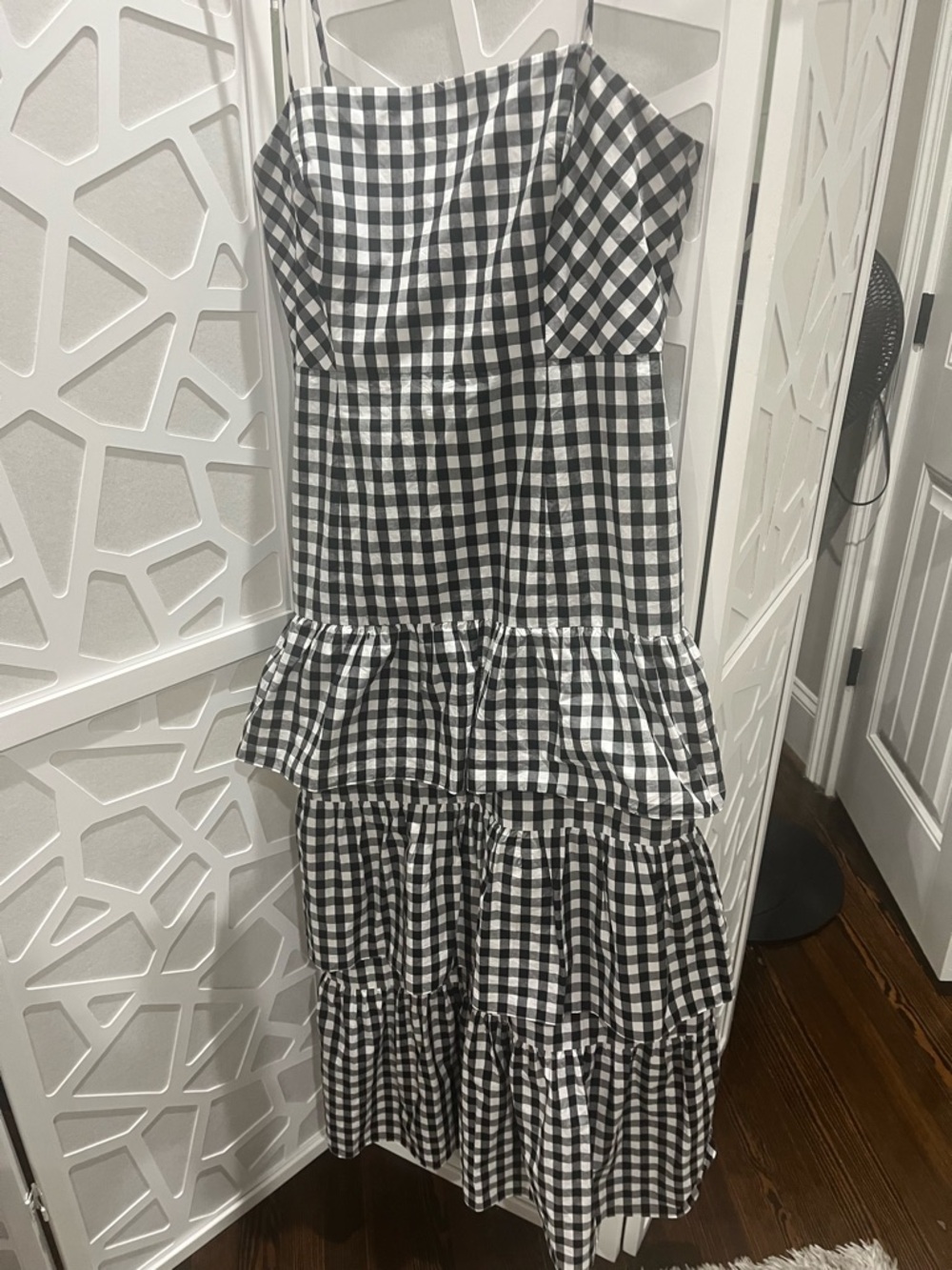 J. Crew Black and White Gingham Tiered Midi Dress